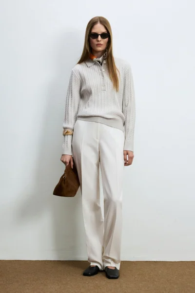 Darla Wool Blend Polo Collar Knit Sweater Stone