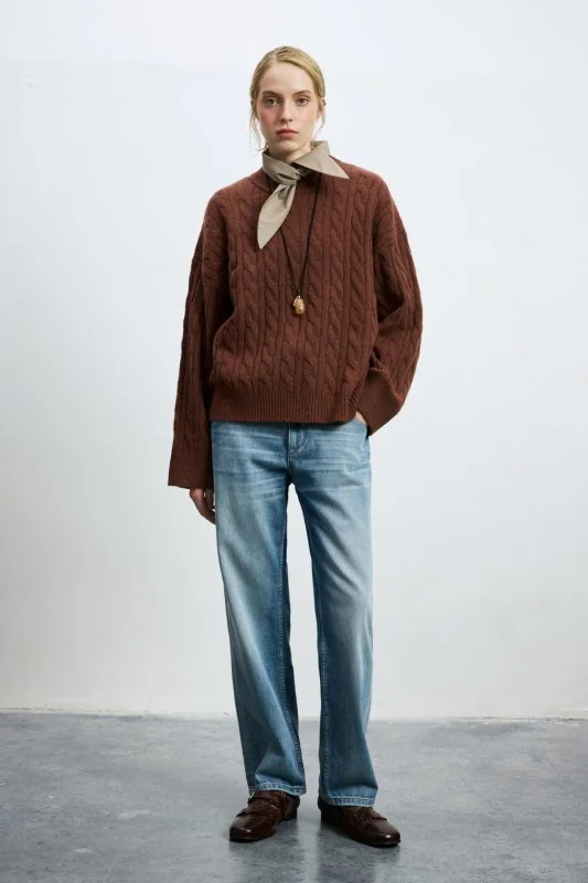 Stella Camel Hair Blend Crew Neck Knit Sweater Burgundy