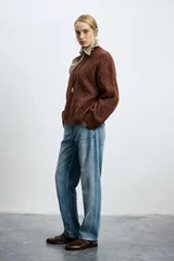 Stella Camel Hair Blend Crew Neck Knit Sweater Burgundy