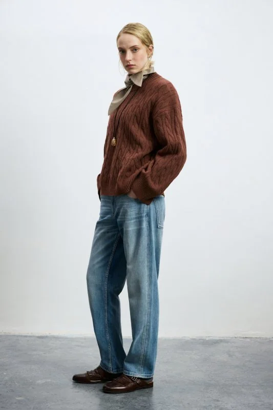 Stella Camel Hair Blend Crew Neck Knit Sweater Burgundy