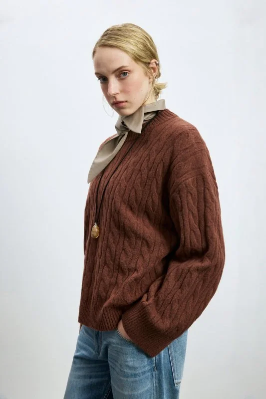 Stella Camel Hair Blend Crew Neck Knit Sweater Burgundy