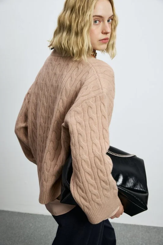 Stella Camel Hair Blend Crew Neck Knit Sweater Dusty Rose
