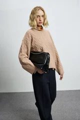 Stella Camel Hair Blend Crew Neck Knit Sweater Dusty Rose