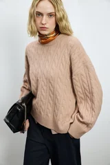 Stella Camel Hair Blend Crew Neck Knit Sweater Dusty Rose
