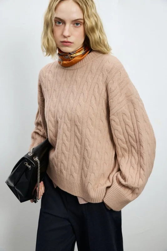 Stella Camel Hair Blend Crew Neck Knit Sweater Dusty Rose