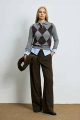 Luna Wool Blend Polo Collar Knit Sweater Grey