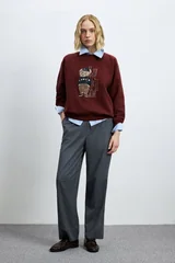 Woman Knitting Sweatsh Burgundy