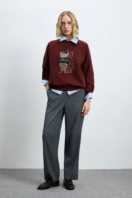 Woman Knitting Sweatsh Burgundy