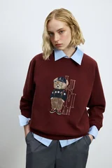 Woman Knitting Sweatsh Burgundy