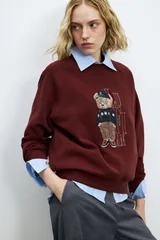 Woman Knitting Sweatsh Burgundy