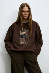 Woman Knitting Sweatsh Brown