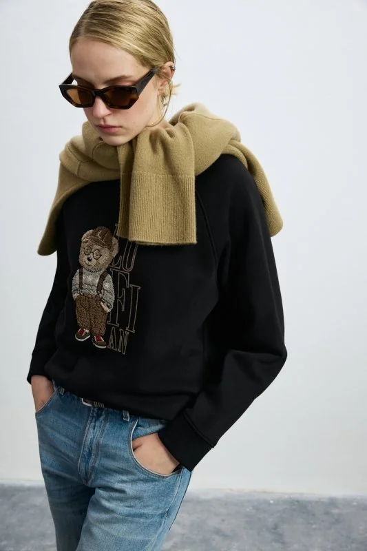 Woman Knitting Sweatsh Black