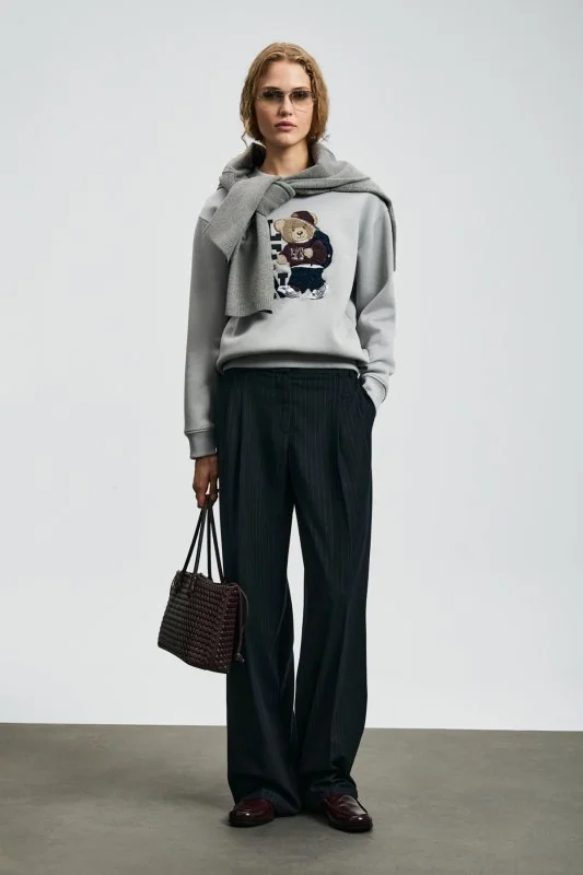 Dıamond Women's Knitted Sweatshirt Light Grey