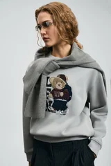 Dıamond Women's Knitted Sweatshirt Light Grey