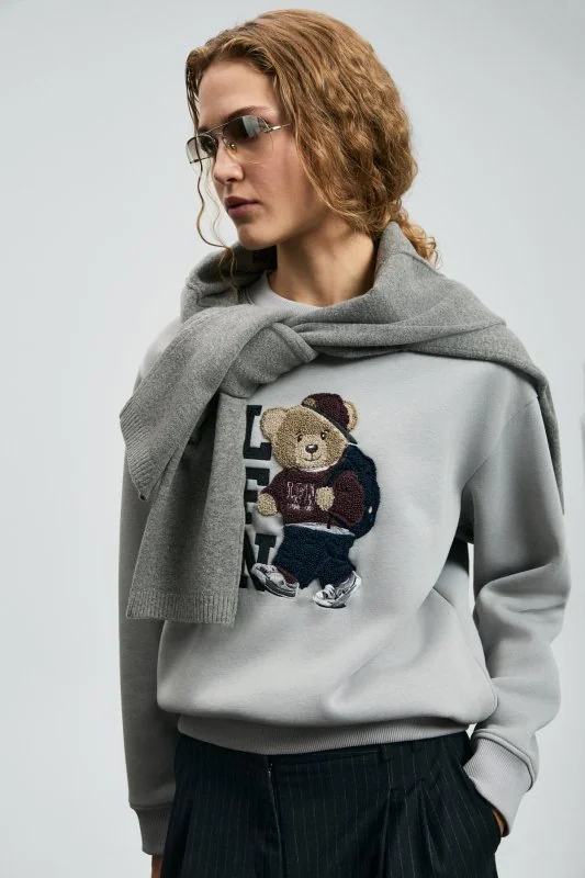 Dıamond Women's Knitted Sweatshirt Light Grey