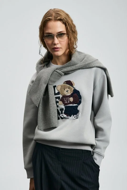 Dıamond Women's Knitted Sweatshirt Light Grey