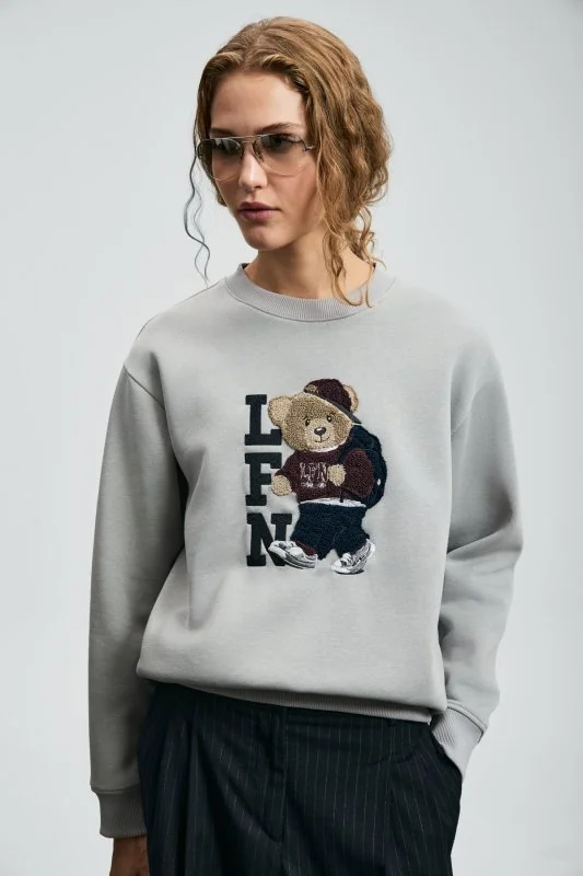 Dıamond Women's Knitted Sweatshirt Light Grey