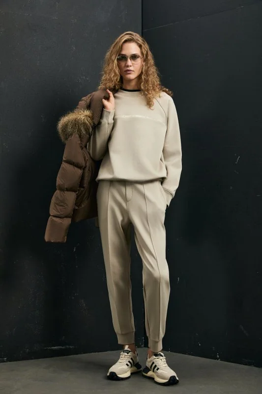 Angelına Women's Knitted Sweatshirt Beige