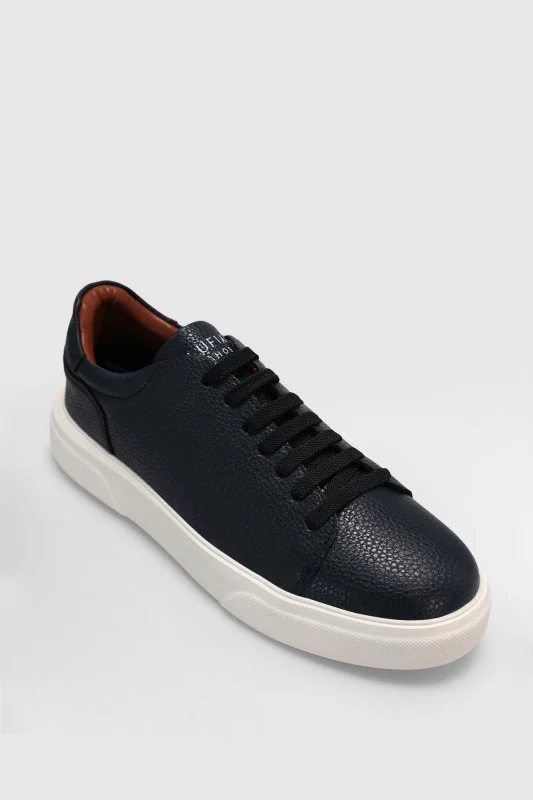 Tommy Erkek Deri Sneaker Ayakkabı Lacivert