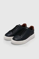 Tommy Erkek Deri Sneaker Ayakkabı Lacivert