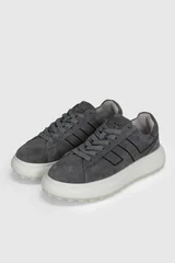 Frank Erkek Deri Sneaker Ayakkabı Koyu Gri