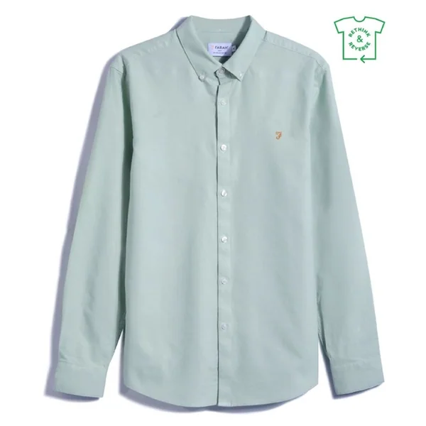 Farah Brewer Slim Fit Organic Cotton Oxford Shirt - Grove Green - XL