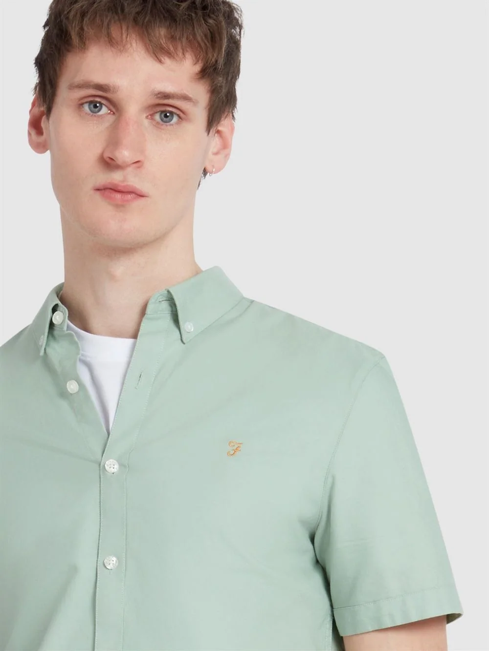 Farah Brewer Short Sleeve Oxford Shirt - Grove Green - L
