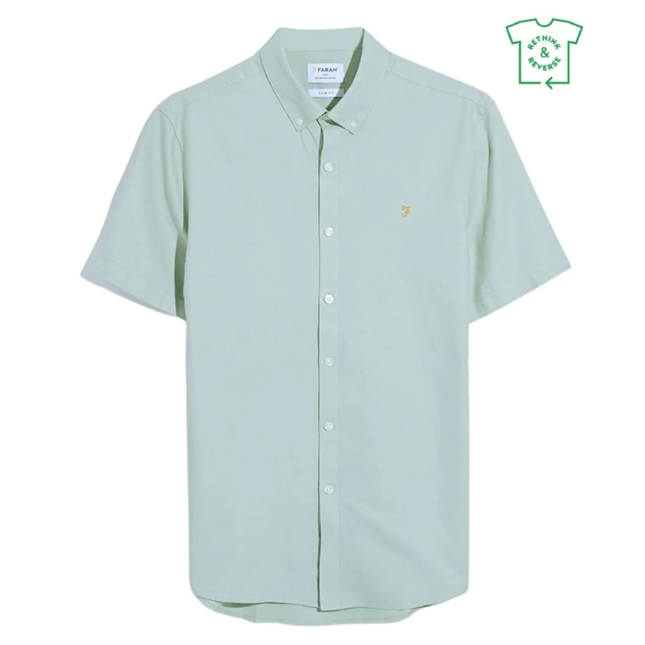 Farah Brewer Short Sleeve Oxford Shirt - Grove Green - L
