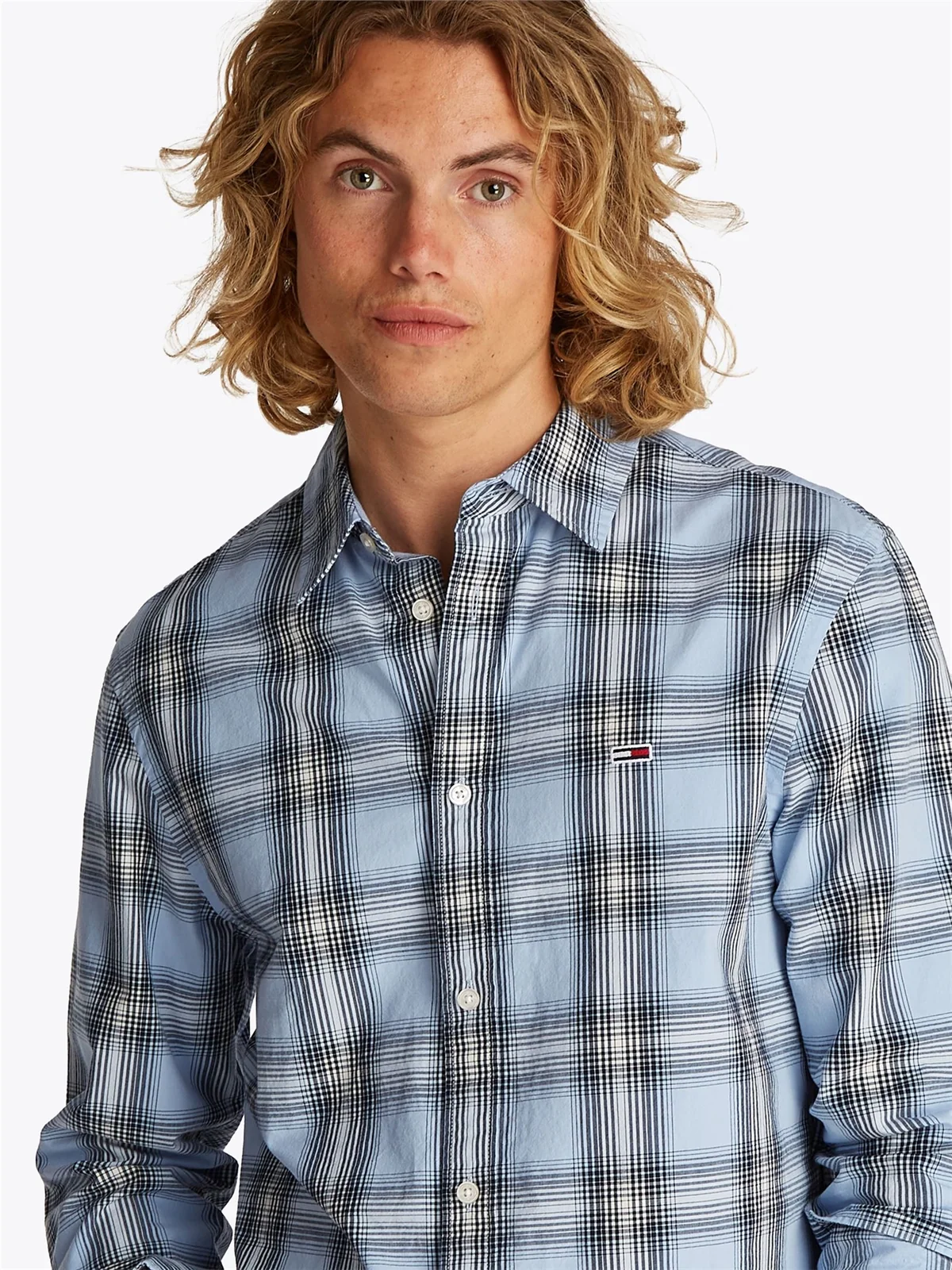 Tommy Jeans Regular Fit Poplin Check Shirt - Blue - M