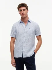 Tommy Hilfiger Linen Sailing Print Short Sleeve Shirt - Blue - S