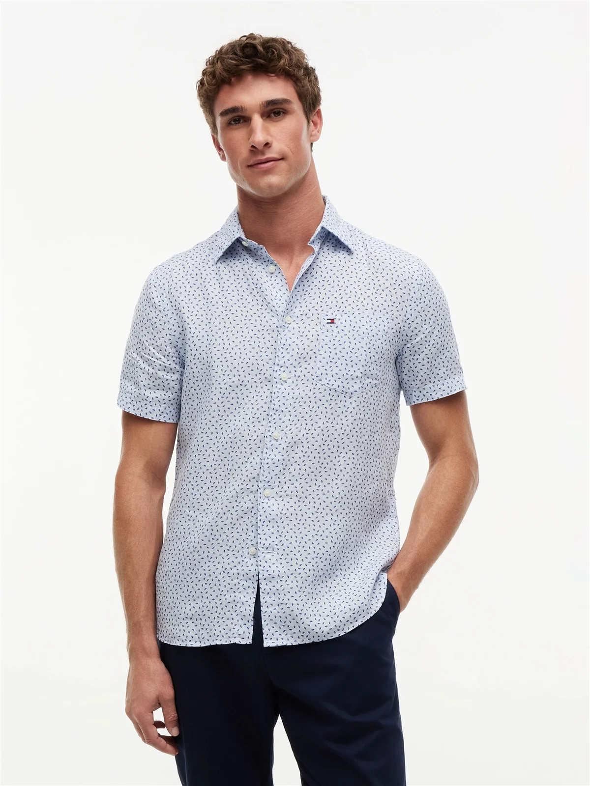Tommy Hilfiger Linen Sailing Print Short Sleeve Shirt - Blue - S