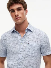 Tommy Hilfiger Linen Sailing Print Short Sleeve Shirt - Blue - S