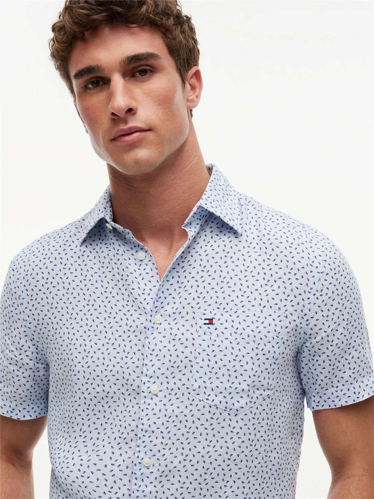 Tommy Hilfiger Linen Sailing Print Short Sleeve Shirt - Blue - S