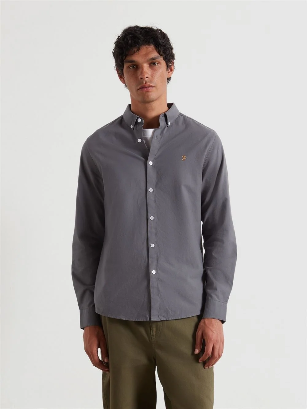 Farah Brewer Organic Cotton Oxford Shirt - Grey - S