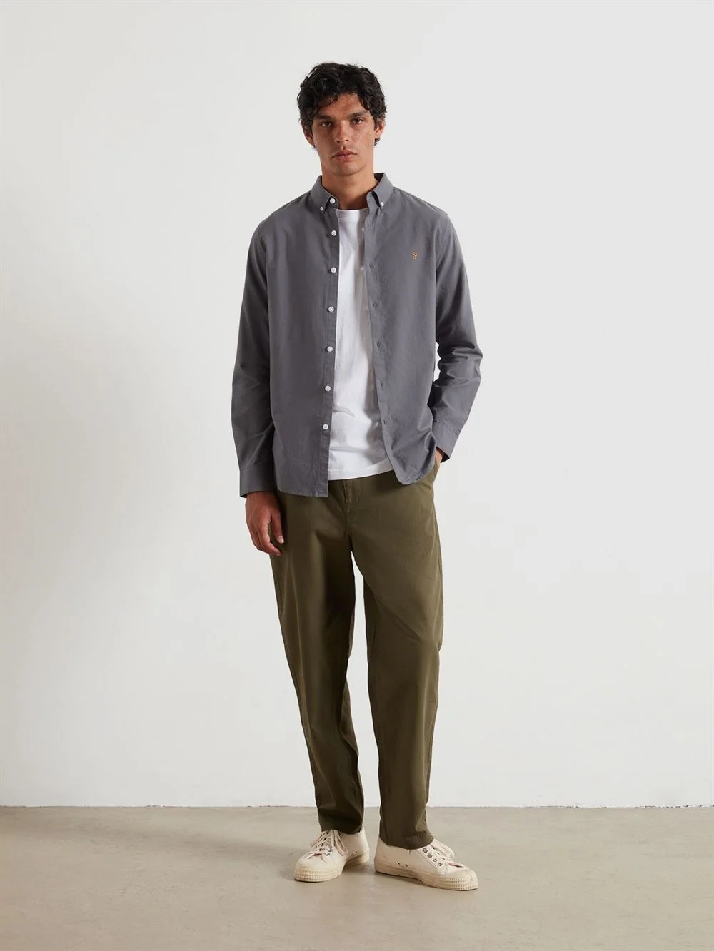 Farah Brewer Organic Cotton Oxford Shirt - Grey - S