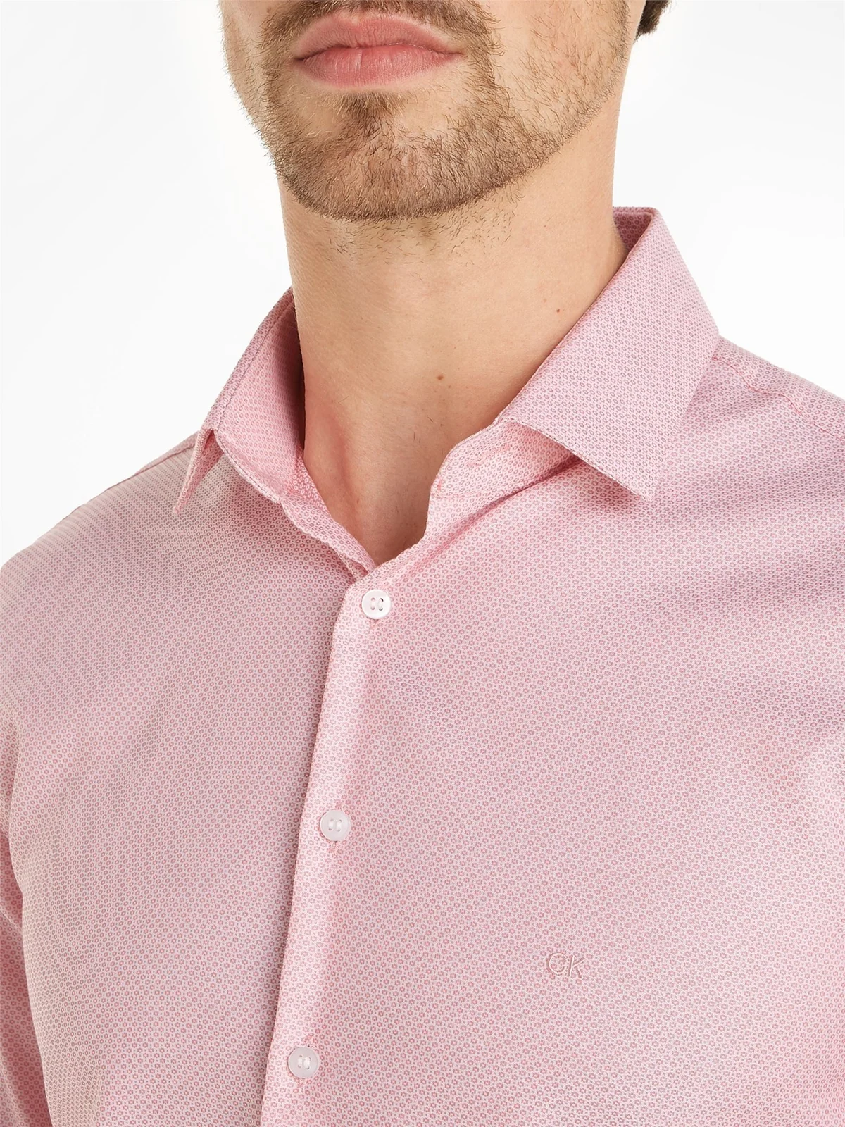 Calvin Klein Stretch Collar Tonal Shirt Tzs - Pink - 44