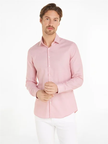 Calvin Klein Stretch Collar Tonal Shirt Tzs - Pink - 44