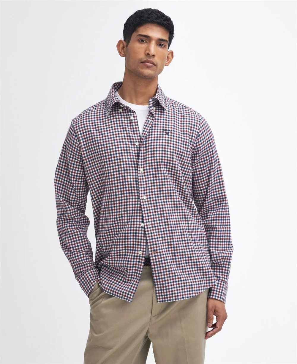 Barbour Finkle Tailored Gingham Check Shirt - Wine - XL