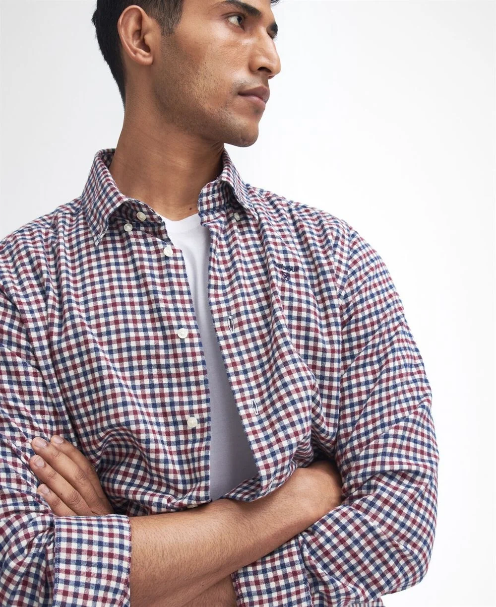 Barbour Finkle Tailored Gingham Check Shirt - Wine - XL