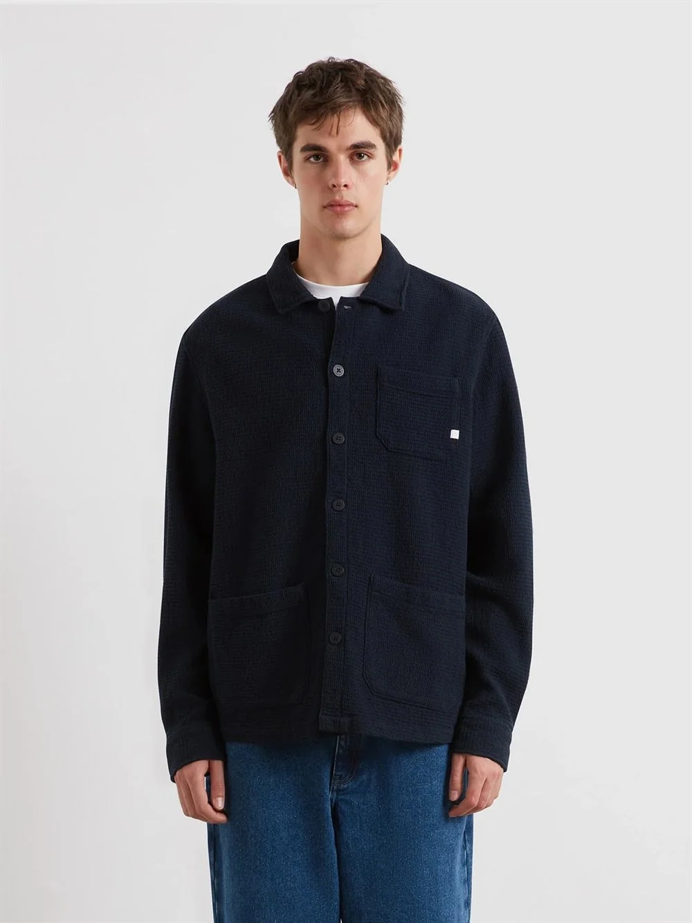 Farah Castlefield Waffle Overshirt - Navy - M