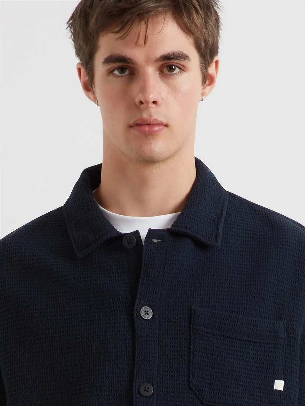 Farah Castlefield Waffle Overshirt - Navy - M