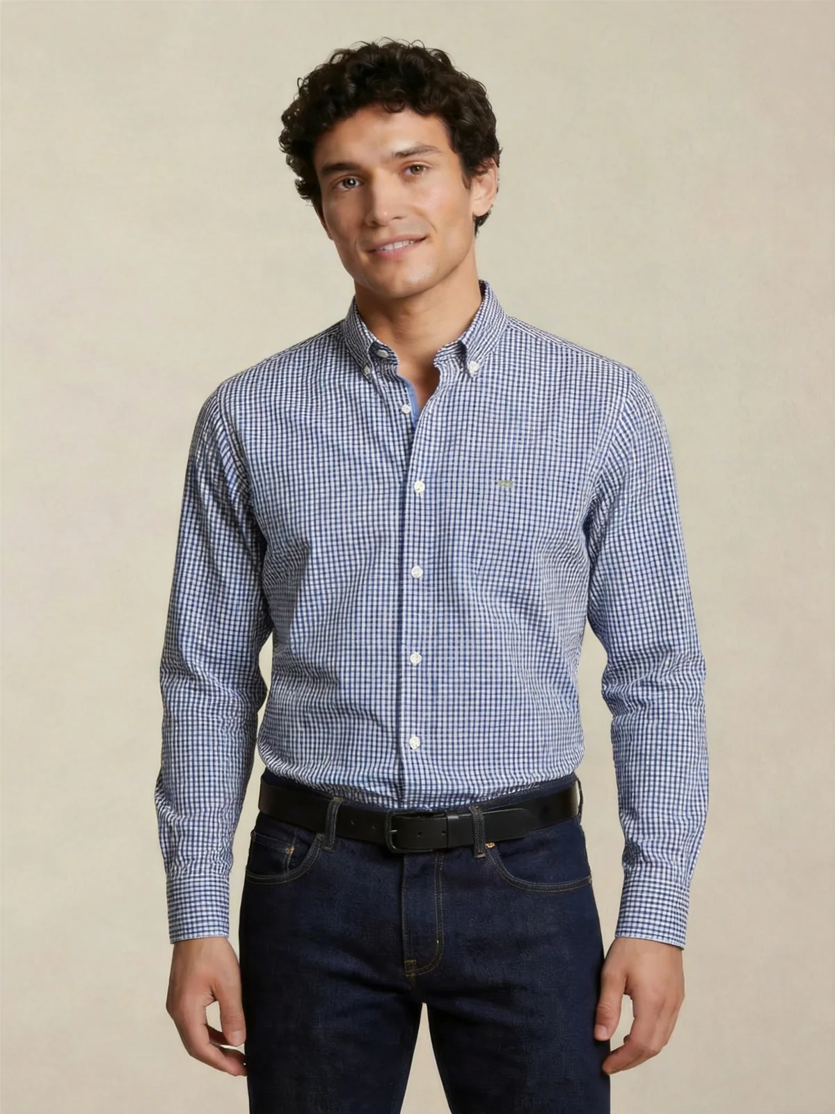 Fynch Hatton Checked Pattern Cotton Button Down Shirt - Beige - L