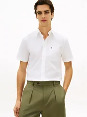 Tommy Hilfiger Regular Fit Lightweight Short Sleeve Oxford Shirt - White - XL