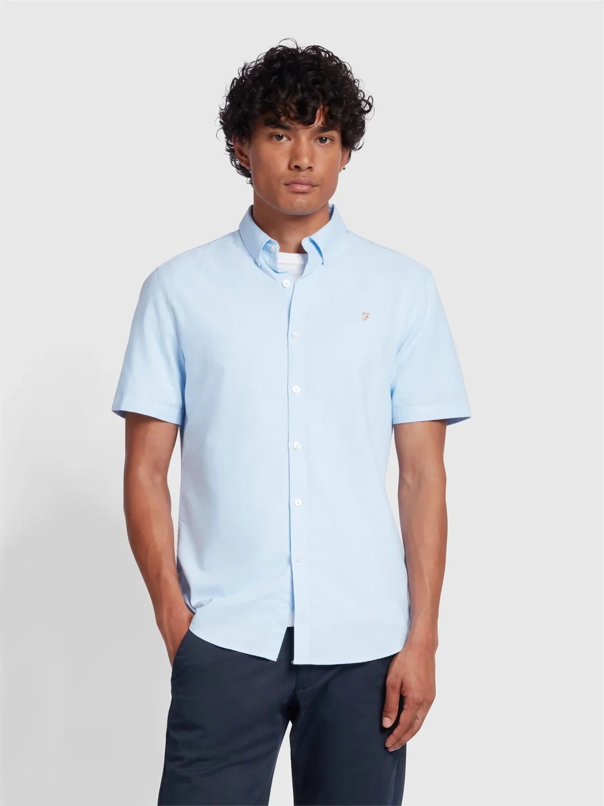 Farah Brewer Short Sleeve Oxford Shirt - Light Blue - XL