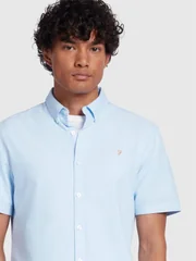 Farah Brewer Short Sleeve Oxford Shirt - Light Blue - XL