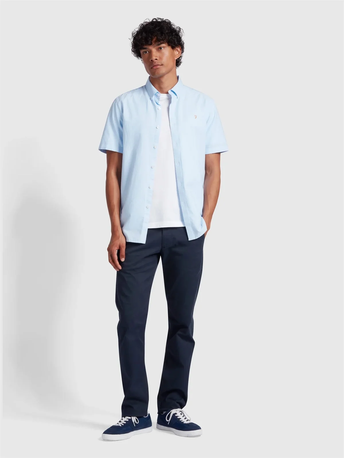Farah Brewer Short Sleeve Oxford Shirt - Light Blue - XL