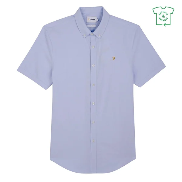 Farah Brewer Short Sleeve Oxford Shirt - Light Blue - XL