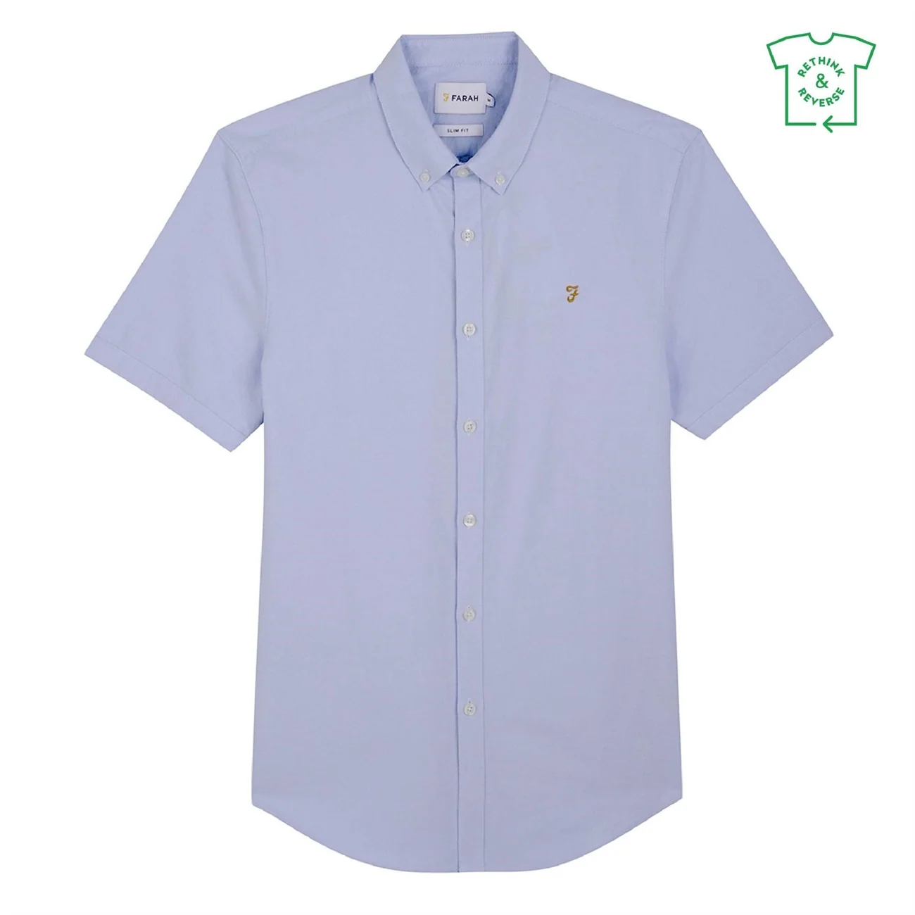 Farah Brewer Short Sleeve Oxford Shirt - Light Blue - XL