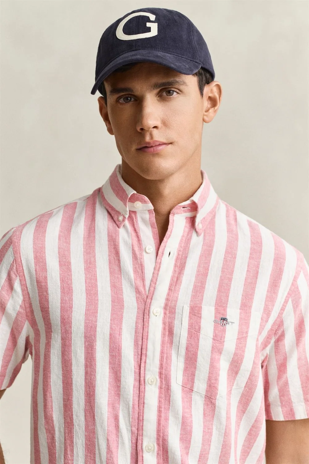Gant Cotton Linen Stripe Shirt - Pink - 2XL