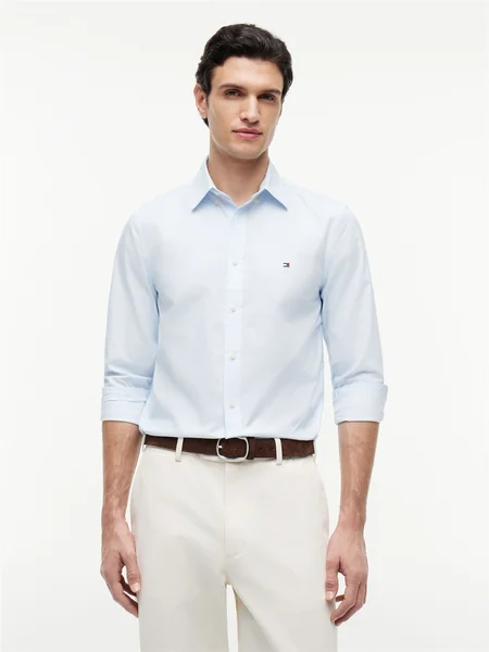 Tommy Hilfiger Flex Poplin Small Flag Logo Shirt - Blue - XL